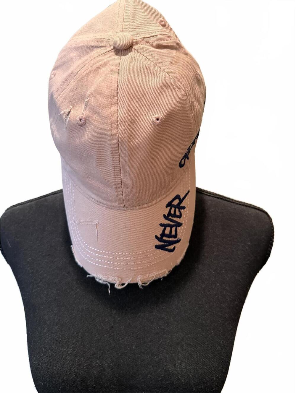 Adjustable Distressed Baseball Cap with Embroidered Text New